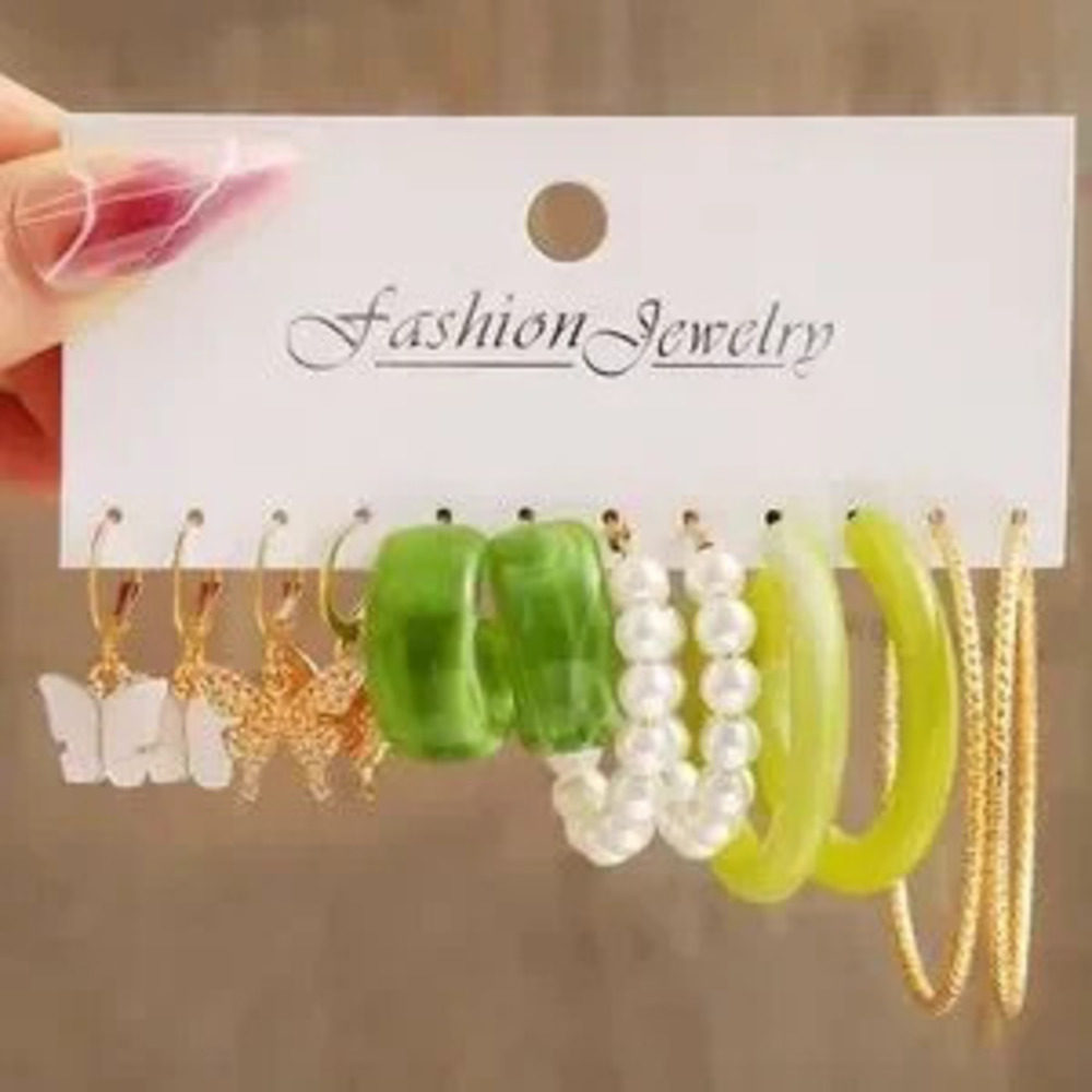 Pearl Hoop set Butterfly earrings 6Pcs set earrings